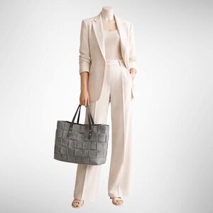 Alma Tonutti Woven Felt Woven Tote Women Large Grey Zipper Detail Made in Italy